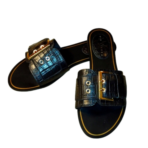 𝅺Via Libera Leather Slide Sandal Size 7 1/5 NWT - Picture 1 of 9